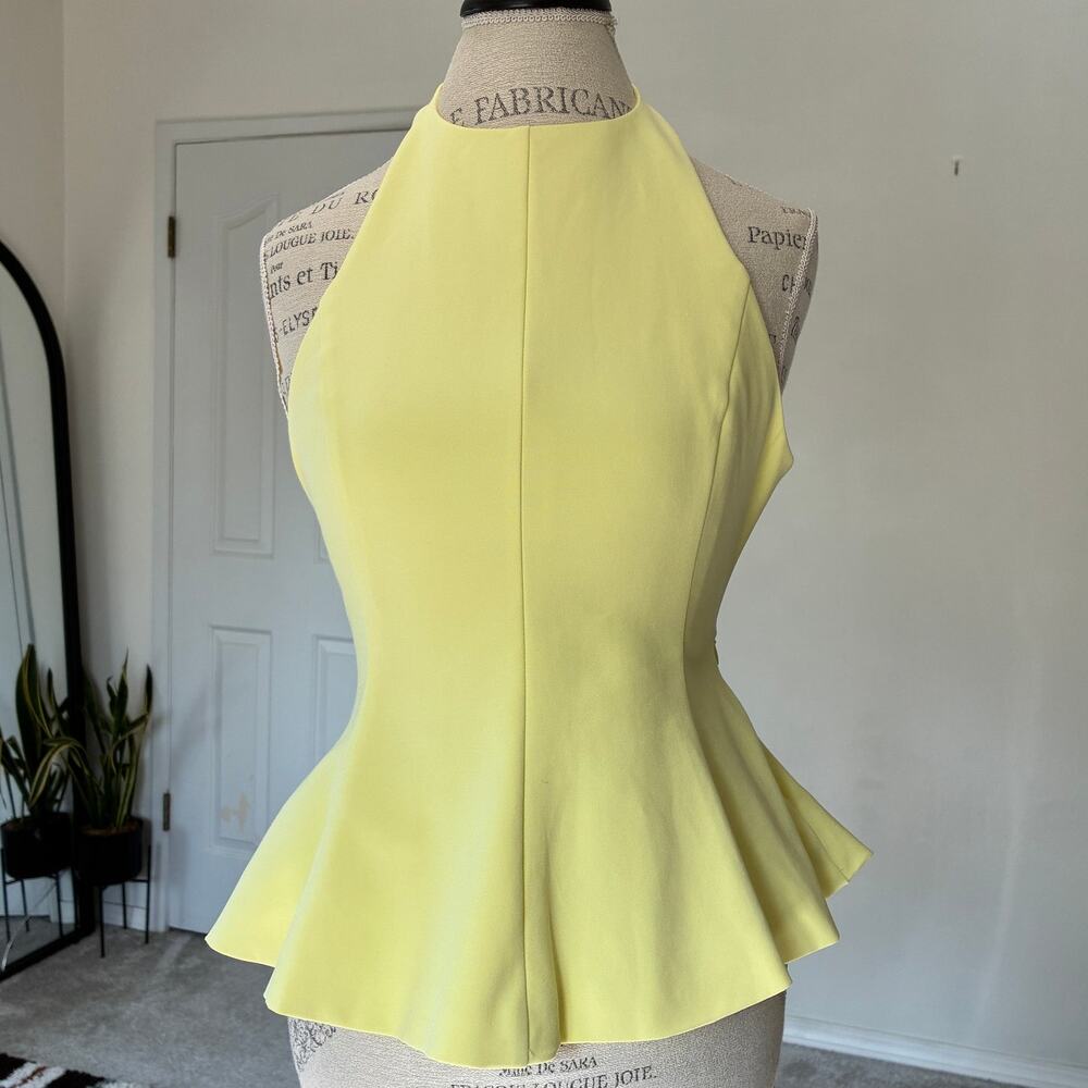 Zara Yellow Lemon Halter Neck Peplum Open Back Top Size S
